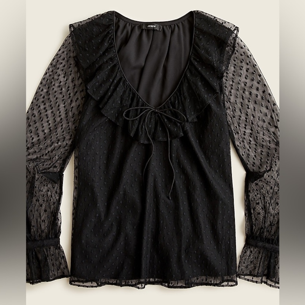 J. Crew Ruffleneck top in clip dot